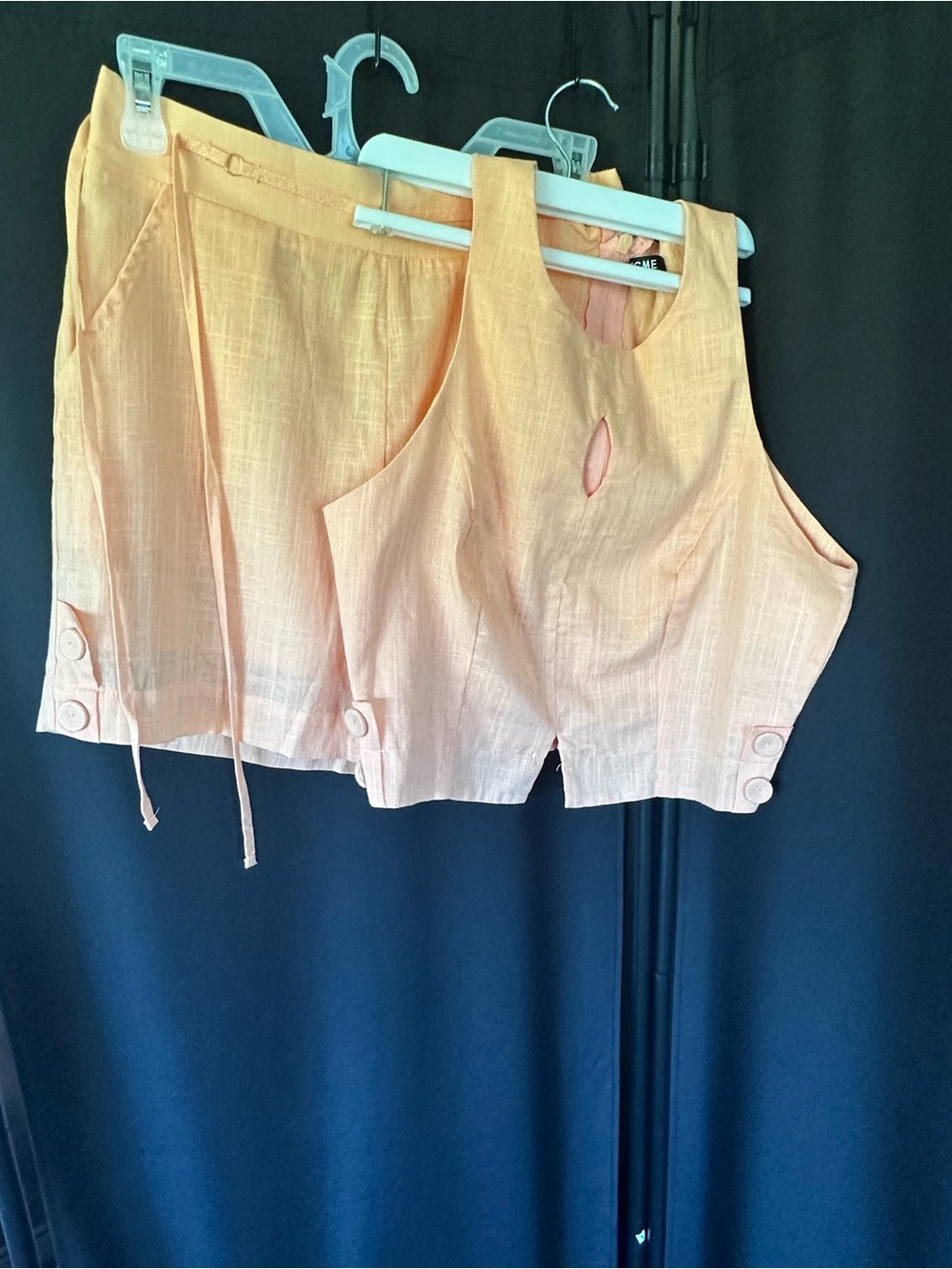ChicMe Peach Linen Blend 2 Piece Shorts Set Size Small